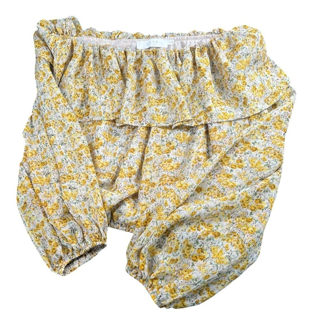 Astr The Label Ruffle One Shoulder Top In Yellow Floral Size M - Picture 4 of 9